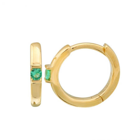 Agent Jewel - 14k Yellow Gold Emerald Huggie Earrings