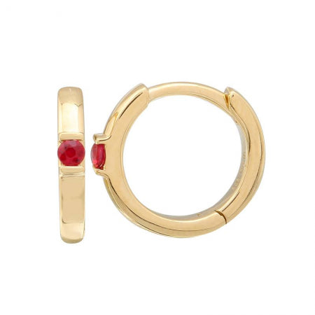 Agent Jewel - 14k Yellow Gold Ruby Round Huggie Earring