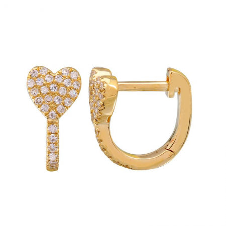 Agent Jewel - 14k Yellow Gold Diamond Heart Huggie Earrings