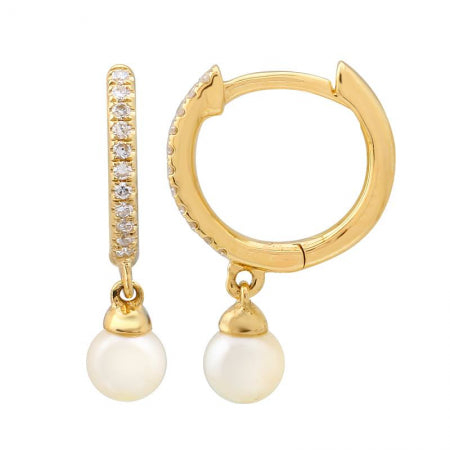 Agent Jewel - 14k Yellow Gold Pearl Dangle Huggie Earrings