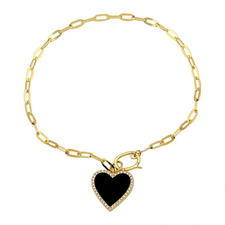 Agent Jewel - 14k Yellow Gold Heart Onyx Link Bracelet
