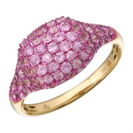 Agent Jewel - 14k Yellow Gold Pink Sapphire Signet Ring / Color Rhodium