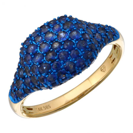 Agent Jewel - 14k Yellow Gold Sapphire Signet Ring / Color Rhodium
