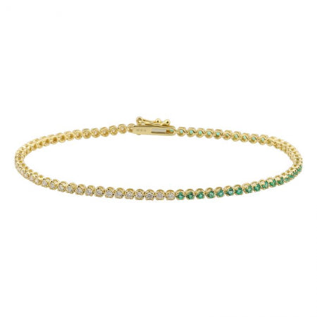 Agent Jewel - 14k Yellow Gold Half Emerald & Half Crown Mount Diamond Tennis Bracelet
