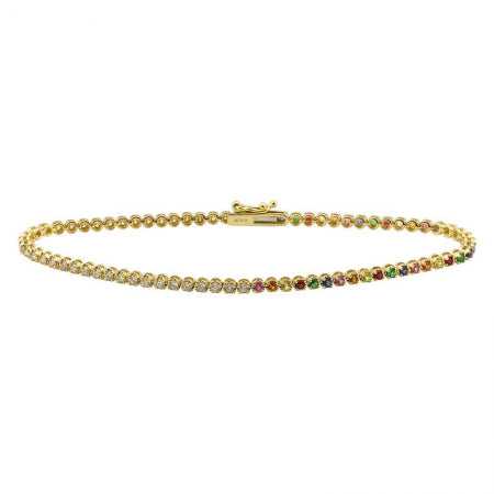 Agent Jewel - 14k Yellow Gold Half Rainbow & Half Crown Mount Diamond Tennis Bracelet