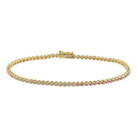 Agent Jewel - 14k Yellow Gold Half Pink Sapphire & Half Crown Mount Diamond Tennis Bracelet