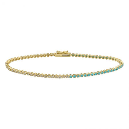 Agent Jewel - 14k Yellow Gold Half Turquoise & Half Crown Mount Diamond Tennis Bracelet