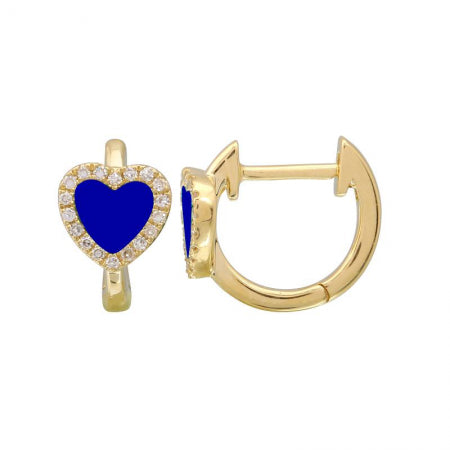 Agent Jewel - 14k Yellow Gold Turquise Heart Huggie Earrings