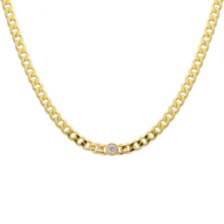 Agent Jewel - 14k Yellow Gold Diamond Bezel Setting Link Necklace