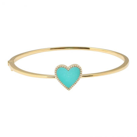 Agent Jewel - 14k Yellow Gold Turquoise Heart Diamond Bangle