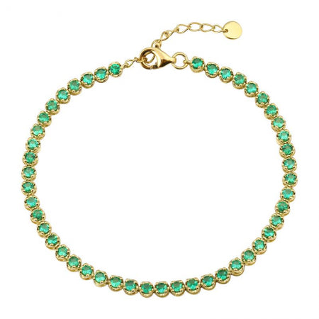 Agent Jewel - 14k Yellow Gold Crown Prong Emerald Tennis Bracelet / 6+1l
