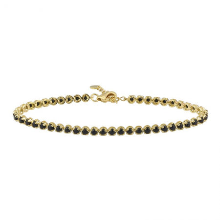 Agent Jewel - 14k Yellow Gold Crown Prong Diamond Cut Onyx Tennis Bracelet / 6+1l