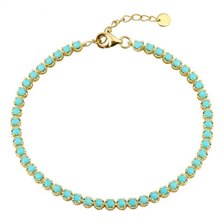 Agent Jewel - 14k Yellow Gold Crown Prong Turquoise Tennis Bracelet / 6+1l