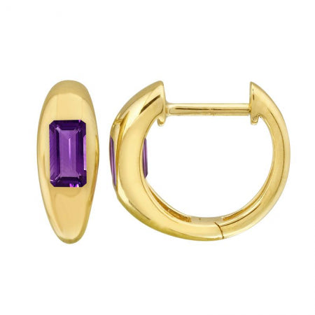 Agent Jewel - 14k Yellow Gold Inlay Emerald Shaped Amethyst Earrings
