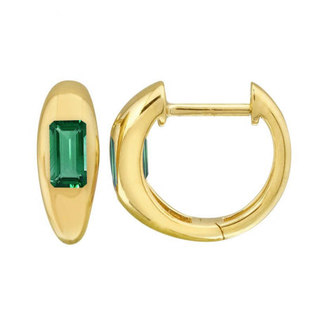 Agent Jewel - 14k Yellow Gold Inlay Emerald Shaped Emearlad Earrings