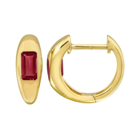 Agent Jewel - 14k Yellow Gold Inlay Emerald Shaped Ruby Earrings
