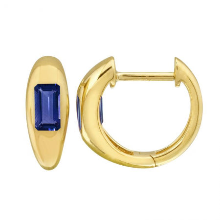Agent Jewel - 14k Yellow Gold Inlay Emerald Shaped Sapphire Earrings
