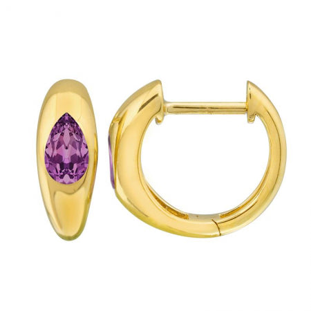 Agent Jewel - 14k Yellow Gold Inlay Pear Shaped Amethyst Earrings