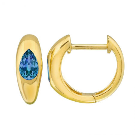 Agent Jewel - 14k Yellow Gold Inlay Pear Shaped Blue Topaz Earrings