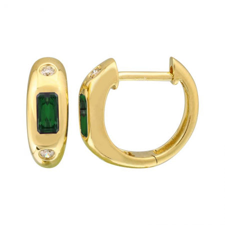 Agent Jewel - 14k Yellow Gold Inlay Emerald Shaped Emearlad Diamond Earrings