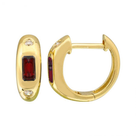 Agent Jewel - 14k Yellow Gold Inlay Emerald Shaped Ruby Diamond Earrings
