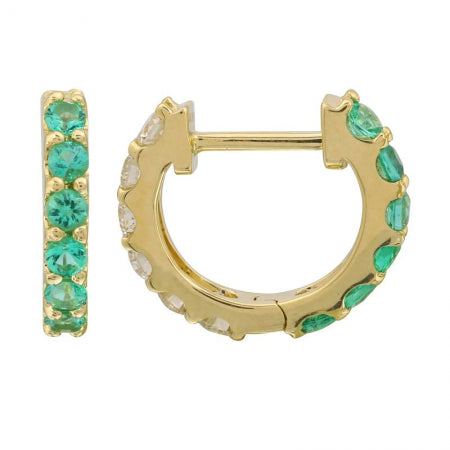 Agent Jewel - 14k Yellow Gold Half Emerald & Half Diamond Eternity Huggie Earrings
