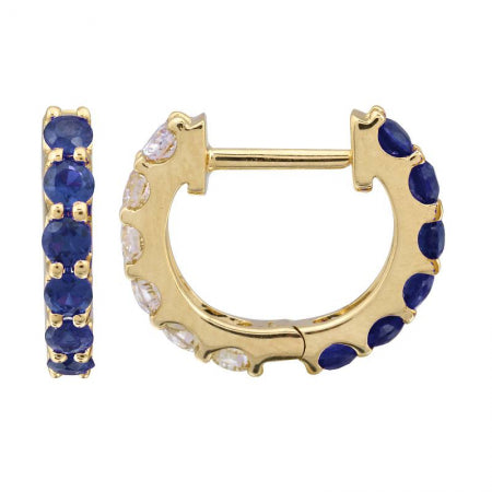 Agent Jewel - 14k Yellow Gold Half Sapphire & Half Diamond Eternity Huggie Earrings