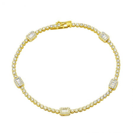 Agent Jewel - 14k Yellow Gold Diamond Illusion Emerald Shape & Tennis Bracelet