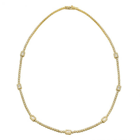 Agent Jewel - 14k Yellow Gold Diamond Illusion Emerald Shape & Tennis Necklace / 16inch