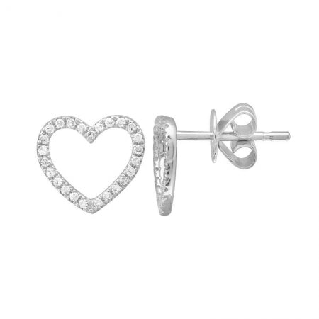 Agent Jewel - 14k White Gold Open Heart Diamond Stud Earrings