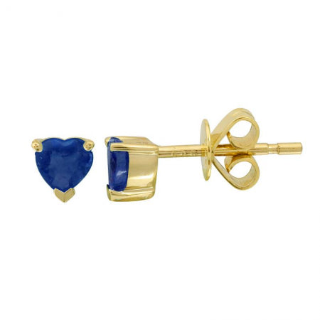 Agent Jewel - 14k Yellow Gold Heart Shape Sapphire Stud Earrings / Prong Set