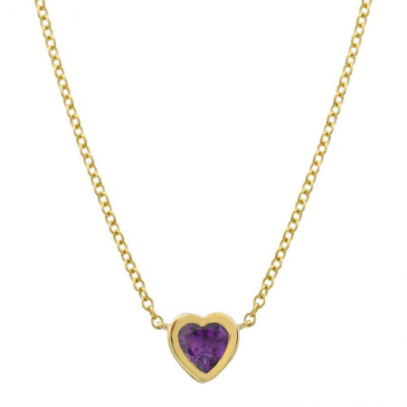 Agent Jewel - 14k Yellow Gold Bezel Set Heart Amethyst Necklace