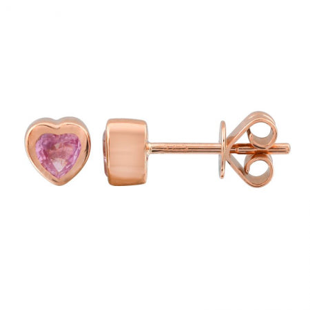 Agent Jewel - 14k Rose Gold Bezel Set Heart Pink Sapphire Stud Earrings