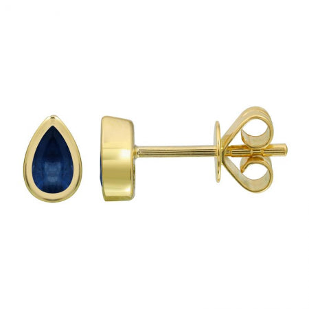 Agent Jewel - 14k Yellow Gold Pear Shape Sapphire Stud Earrings / Bezel Set