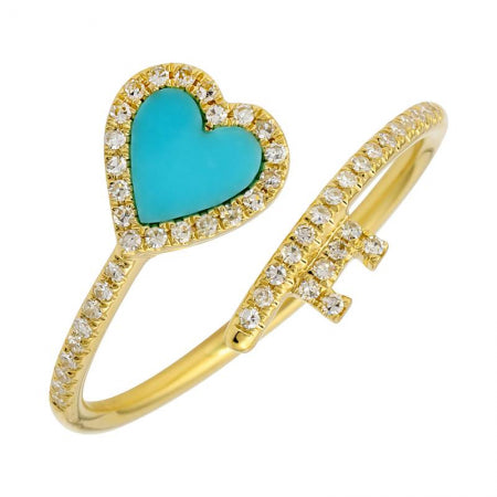 Agent Jewel - 14k Yellow Gold Heart Turquoise Diamond Ring