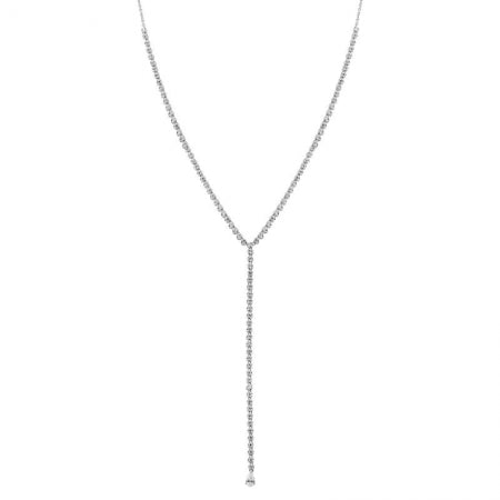 Agent Jewel - 14k White Gold Crown Prong Diamond Tennis Y Chain Necklace / W Pear Shape Stone