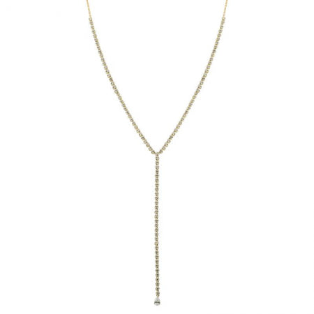 Agent Jewel - 14k Yellow Gold Crown Prong Diamond Tennis Y Chain Necklace / W Pear Shape Stone