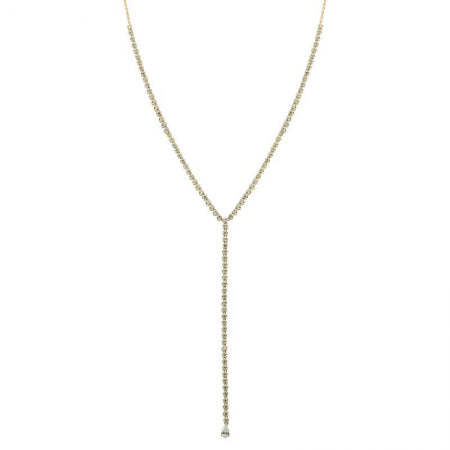 Agent Jewel - 14k Yellow Gold Crown Prong Diamond Tennis Y Chain Necklace / W Pear Shape Stone