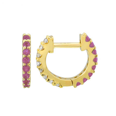 Agent Jewel - 14k Yellow Gold Half Pink Sapphire & Half Diamond Eternity Huggie Earrings