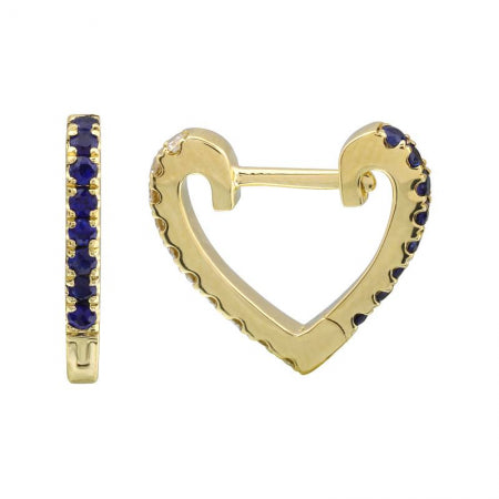 Agent Jewel - 14k Yellow Gold Half Sapphire & Half Diamond Heart Huggie Earrings