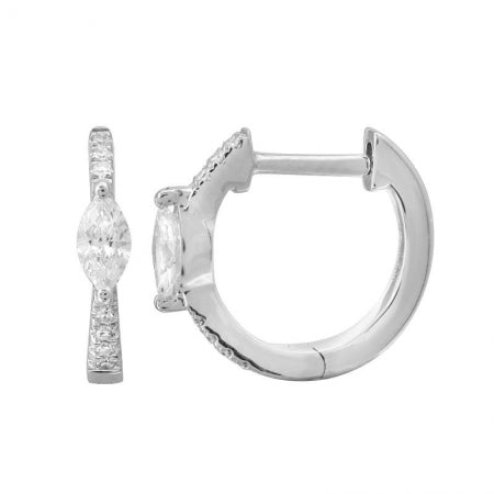 Agent Jewel - 14k White Gold  Marquise Shape Diamond Huggie Earrings