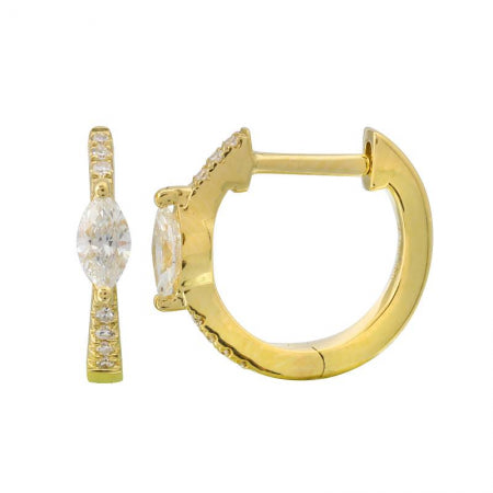 Agent Jewel - 14k Yellow Gold  Marquise Shape Diamond Huggie Earrings