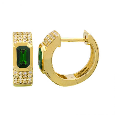 Agent Jewel - 14k Yellow Gold Emerald Diamond Huggie Earrings