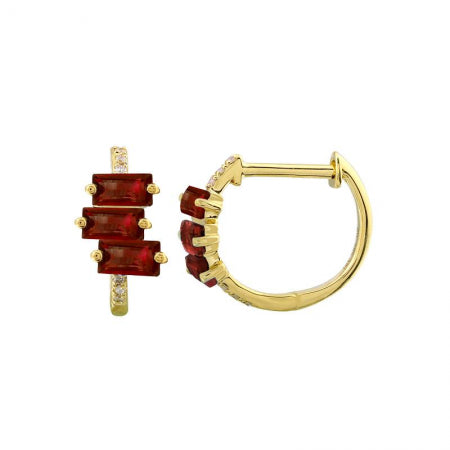 Agent Jewel - 14k Yellow Gold Garnet Diamond Huggie Earrings