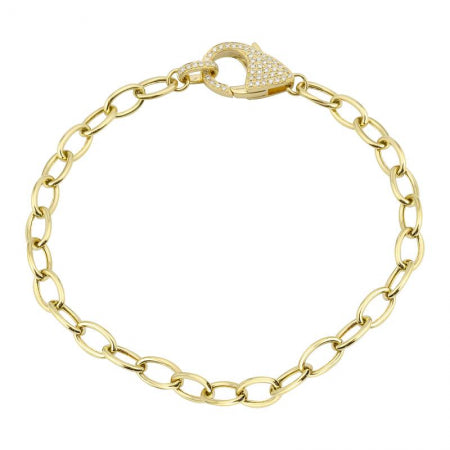 Agent Jewel - 14k Yellow Gold Pave Lobster Clasp Link Chain Bracelet