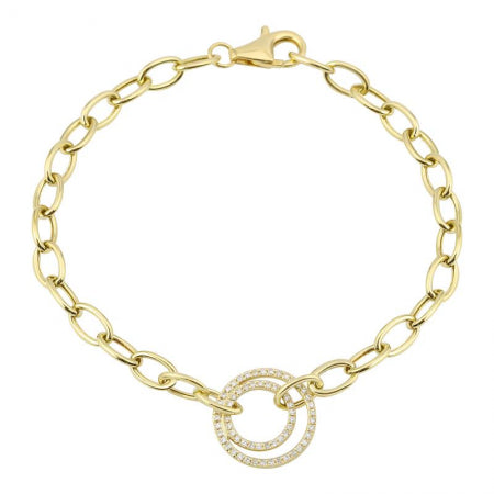 Agent Jewel - 14k Yellow Gold Diamond Double Circle Link Chain Bracelet
