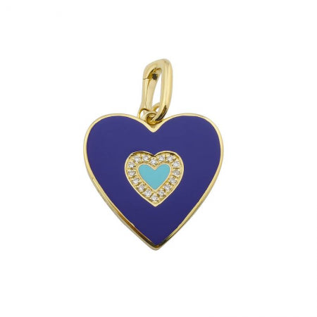 Agent Jewel - 14k Yellow Gold Enamel Heart Diamond Necklace Charm