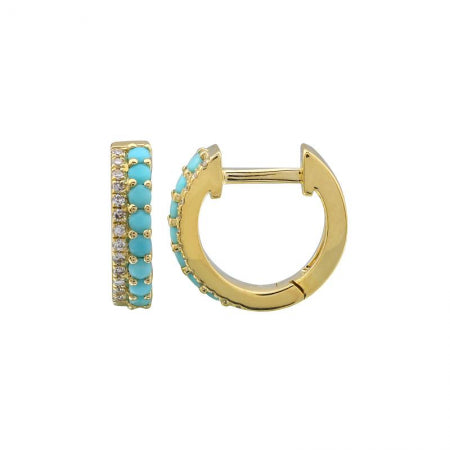 Agent Jewel - 14k Yellow Gold Turquoise & Diamond Huggie Earrings