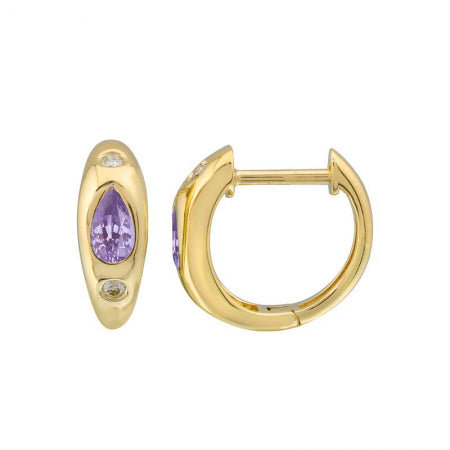 Agent Jewel - 14k Yellow Gold Ametyst Pear Shape Inlay Earrings