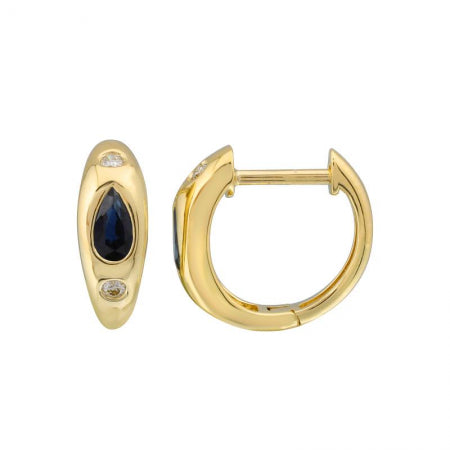 Agent Jewel - 14k Yellow Gold Sapphire Pear Shape Inlay Earrings